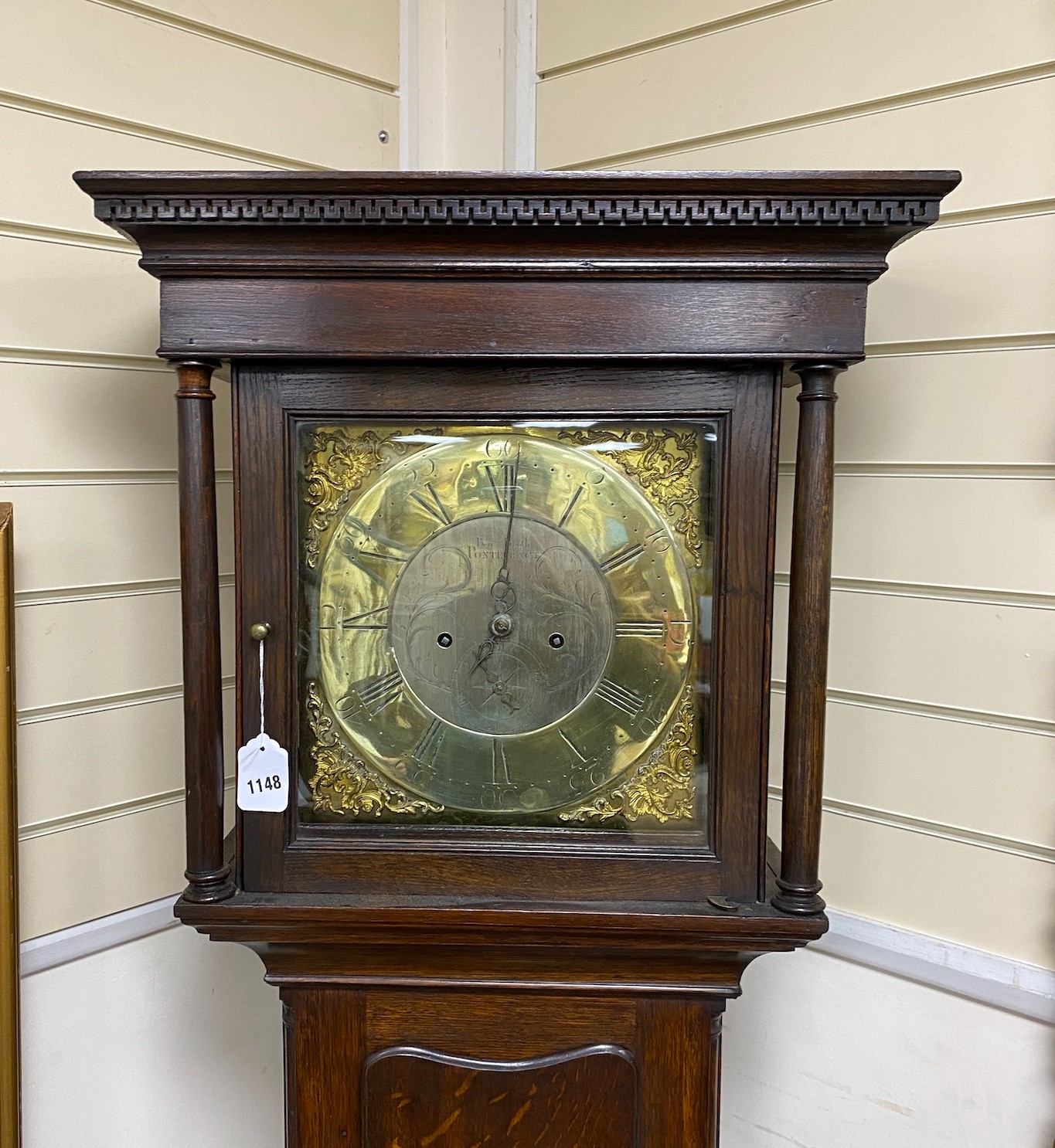 Benjamin Booth of Pontefract A George III oak cased 8-day brass and silver face longcase clock, height 193cm